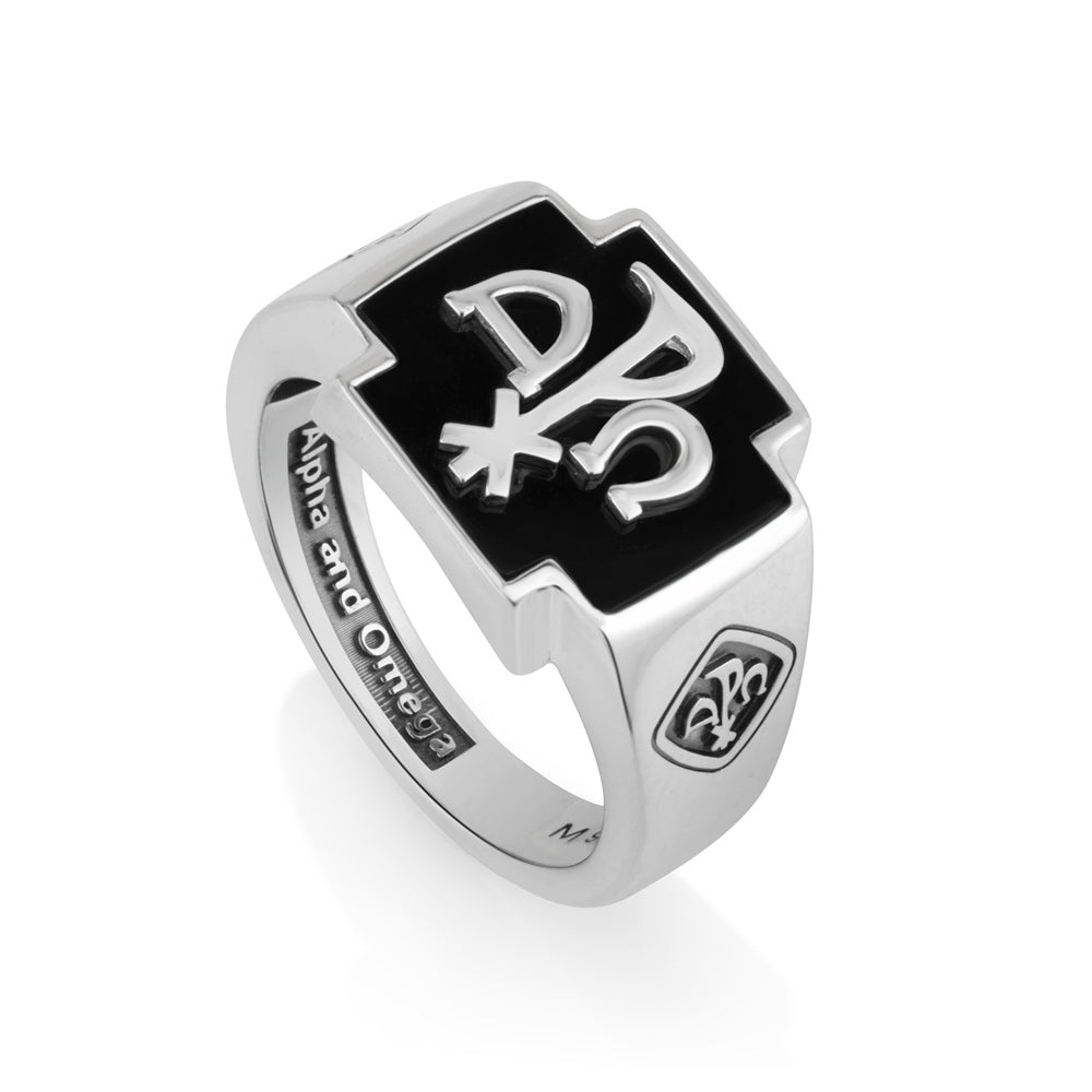 Men's Chi-Rho Onyx Signet Ring - Sterling Silver - Marina Jewelry Holy Land