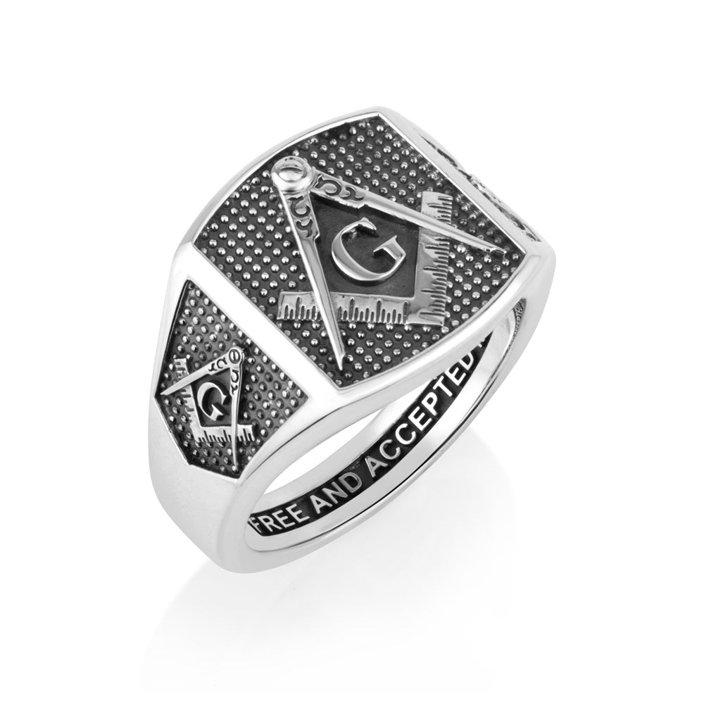 Men's Masonic Ring, Square and Compass, Sterling Silver - Marina Jewelry