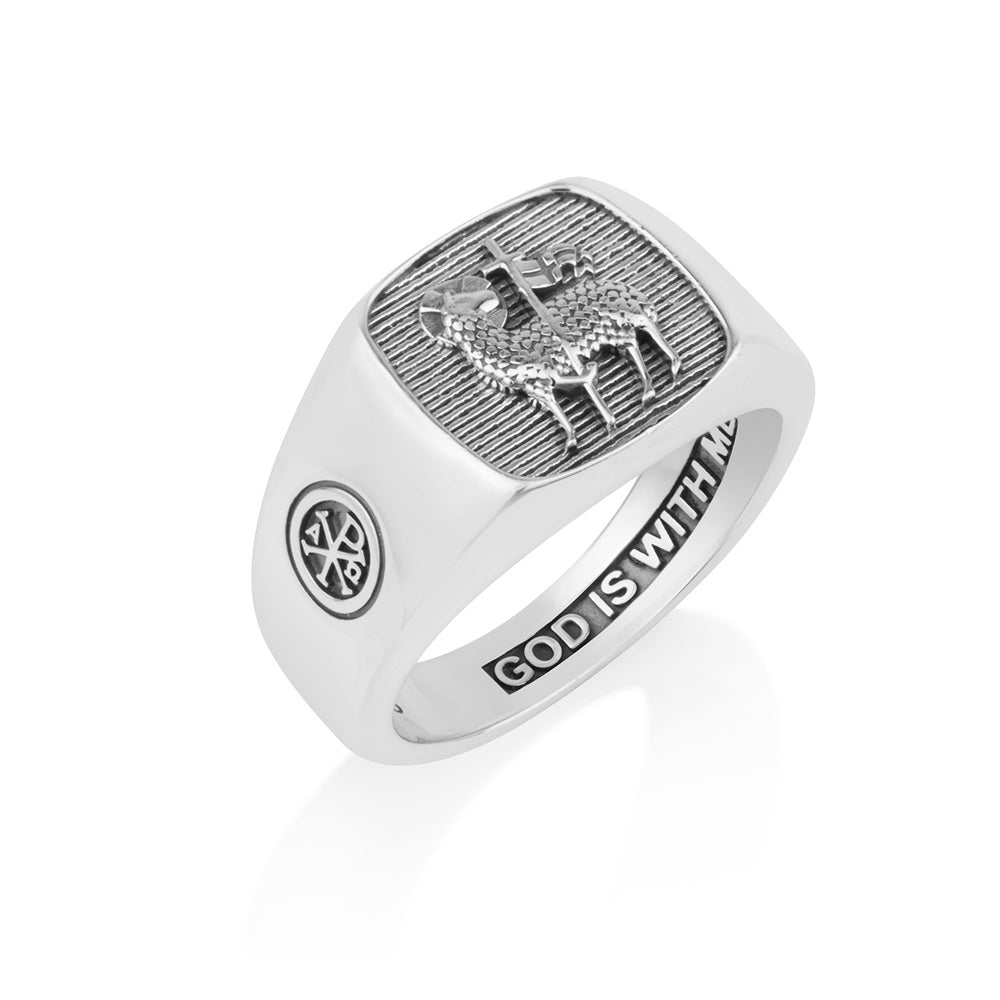 Lamb of God Ring, Chi-Rho, Sterling Silver - Marina Jewelry