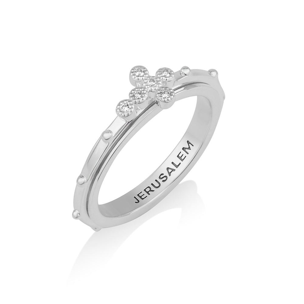 CZ Pavé Cross Rosary Ring - Sterling Silver - Marina Jewelry Holy Land