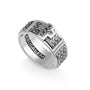 Cross Wide Band Ring - Sterling Silver Wave-Grain Texture, Jerusalem Engraved - Marina Jewelry