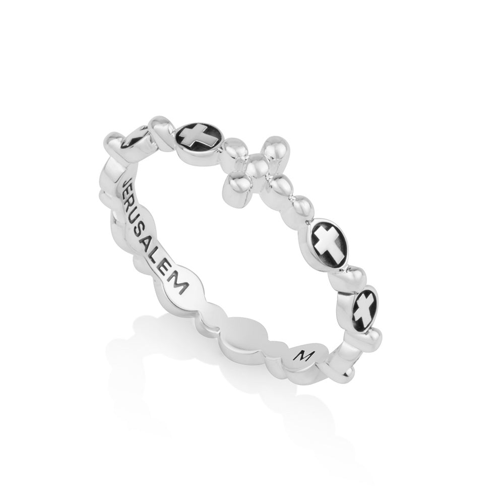 Oval Cross Bead Rosary Eternity Ring - Sterling Silver - Marina Jewelry Holy Land