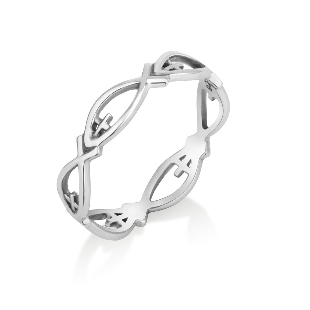 Ichthus Fish Open-Weave Eternity Ring - Sterling Silver - Marina Jewelry Holy Land