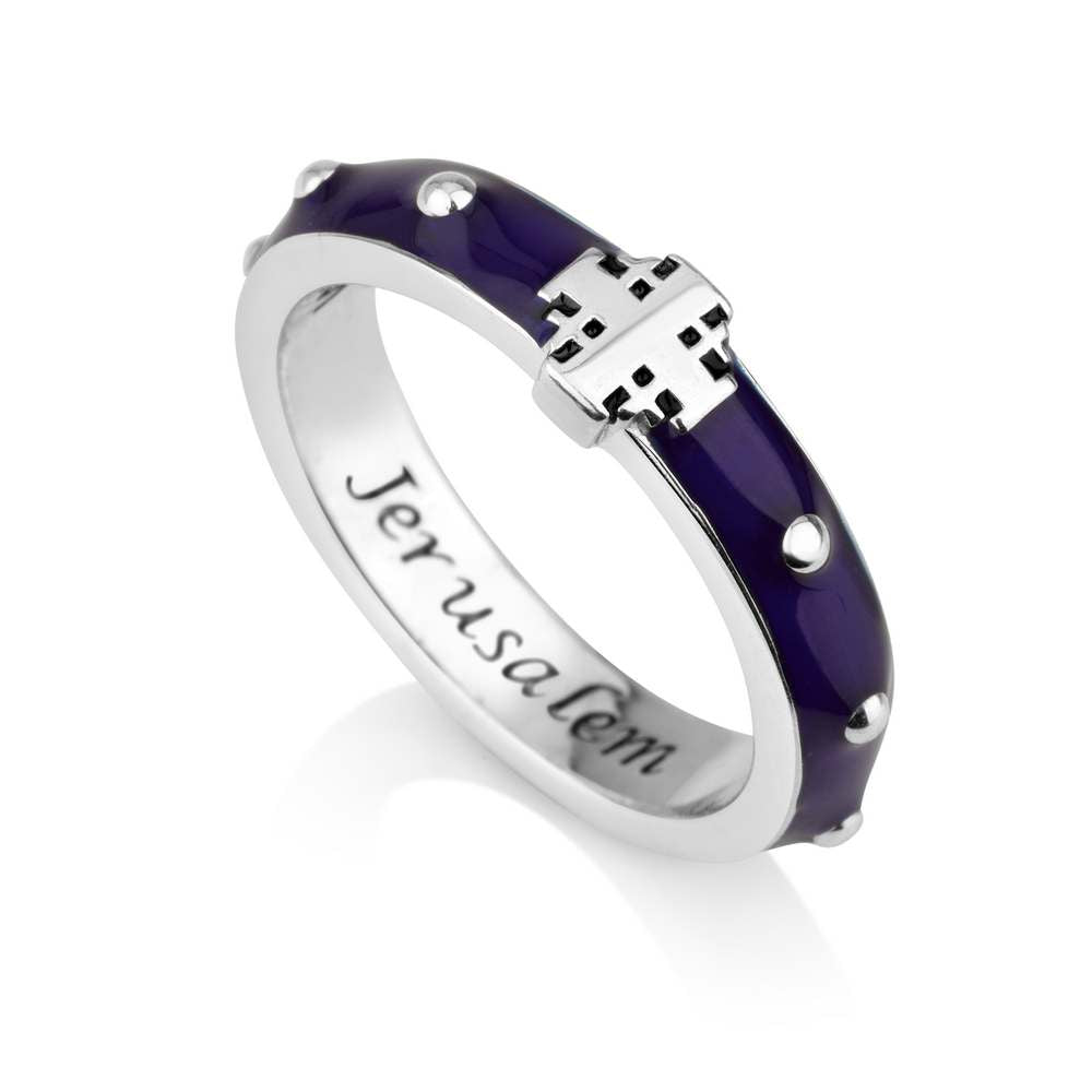 Rosary Cross Jerusalem Engraved Silver Ring Enamel