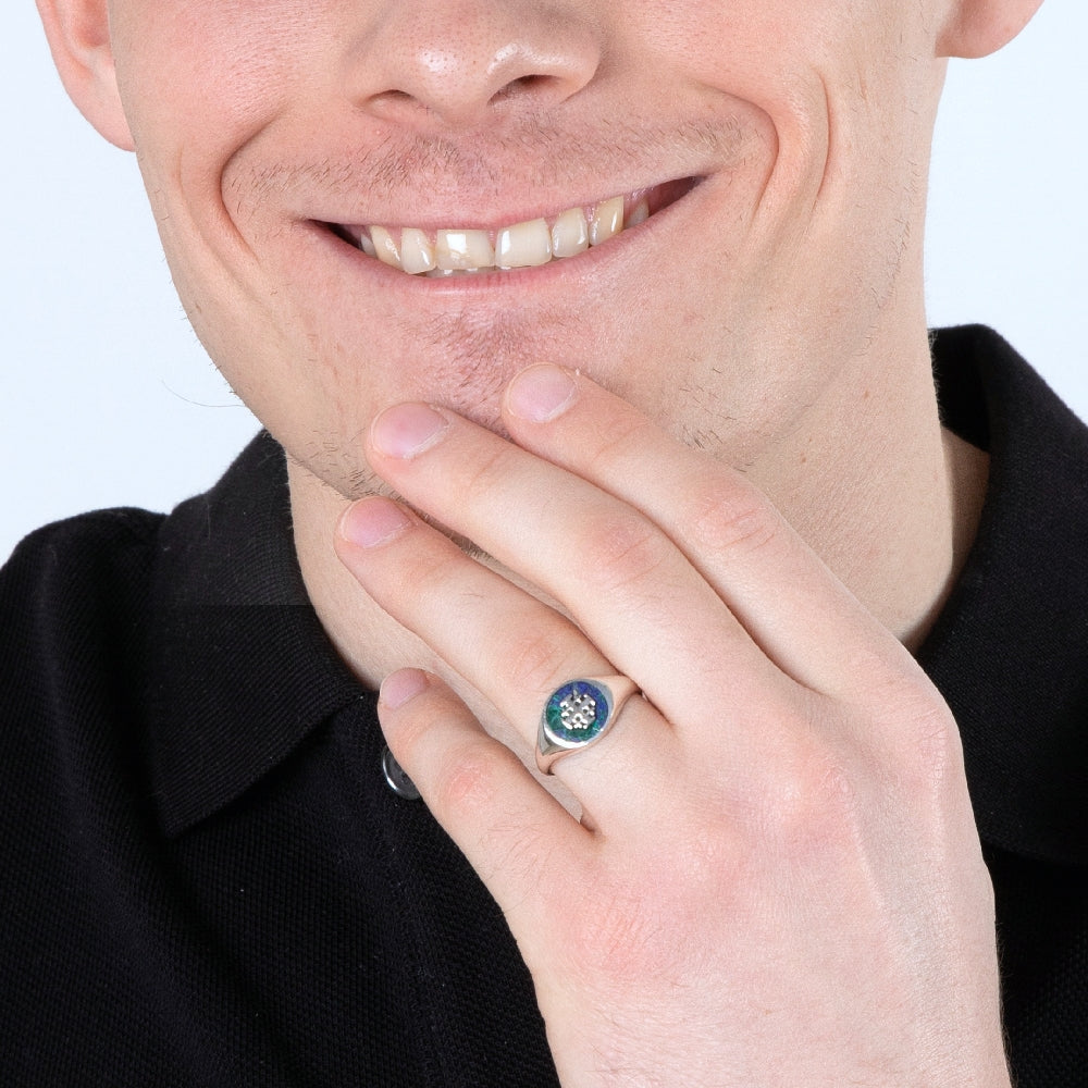 Ring with the Eilat Azurite Stone and Engraved Jerusalem Cross