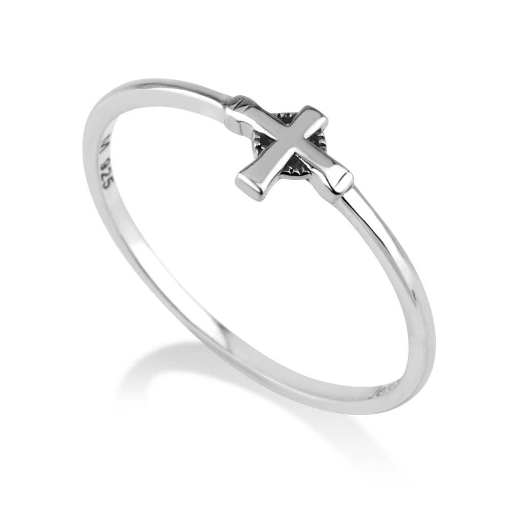 Minimal Sideways Cross Ring - Sterling Silver - Marina Jewelry Holy Land
