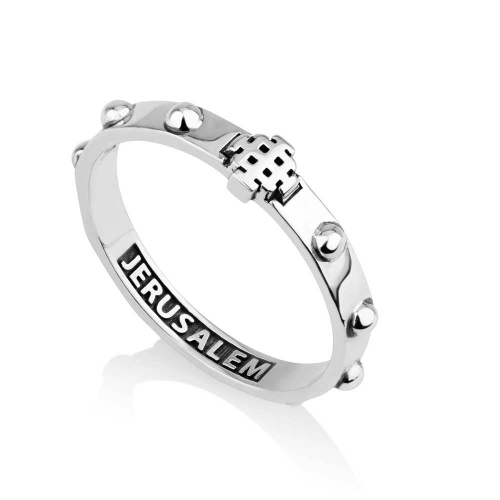 Rosary Ring Jerusalem Cross Engraved Polished Silver