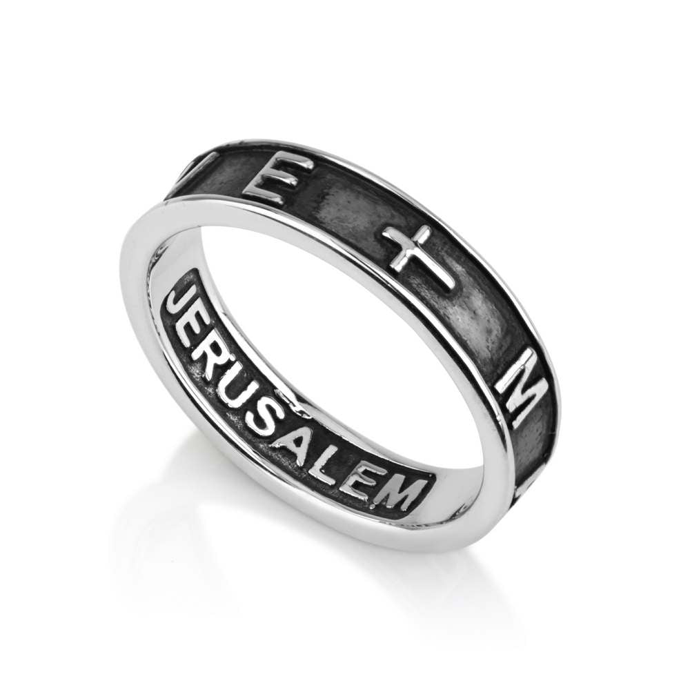 Jerusalem Inscription Band Ring - Sterling Silver - Marina Jewelry Holy Land