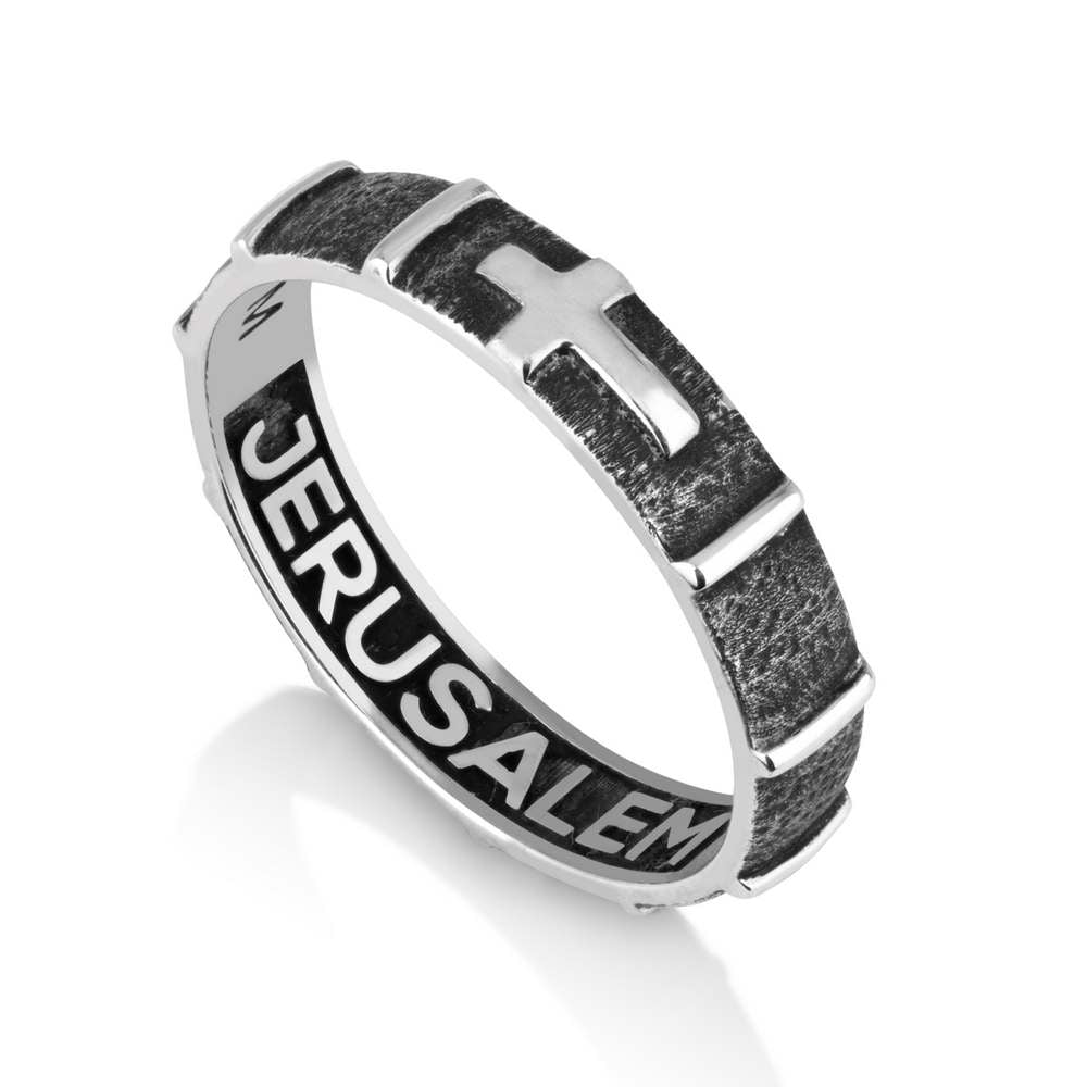 Hanging Cross Sterling Silver Ring Protect Keep You Engraved Holy Land Jewelry - Marina Jewelry Holy Land