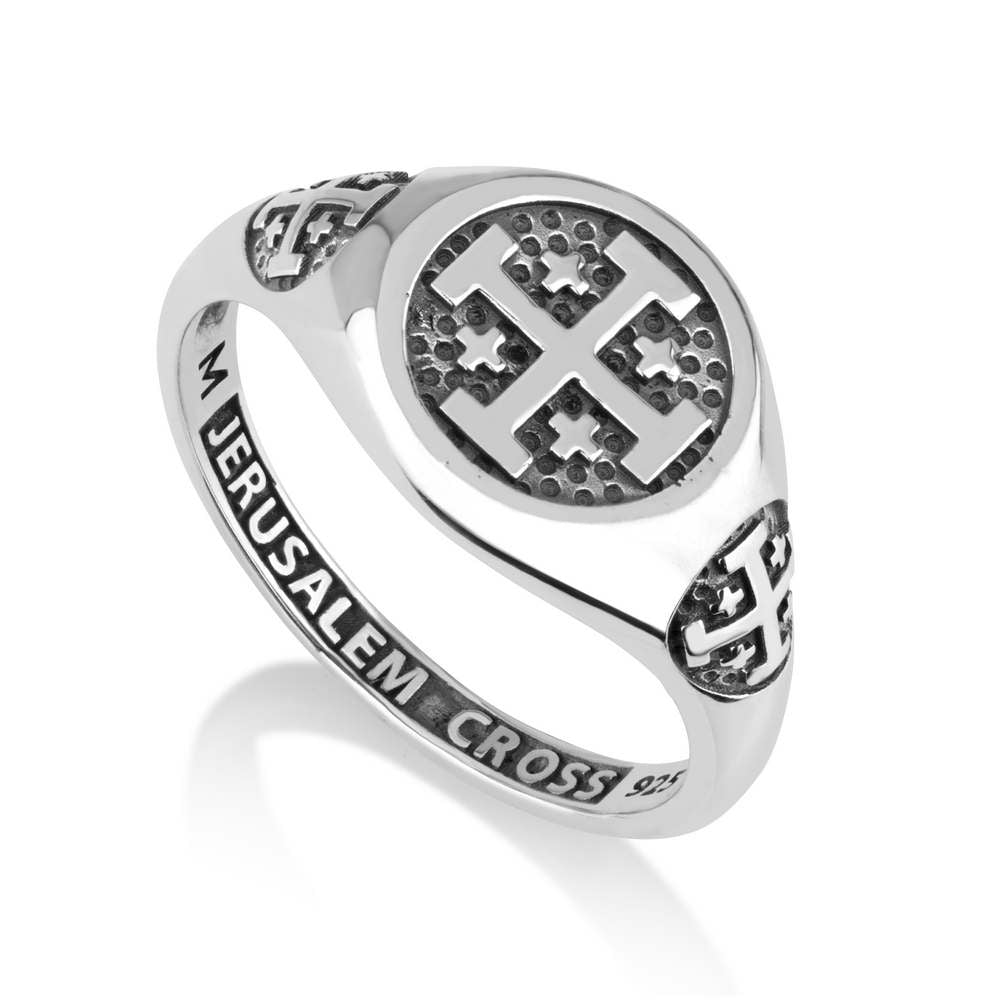 925 Sterling Silver Ring with Engraved Jerusalem Cross