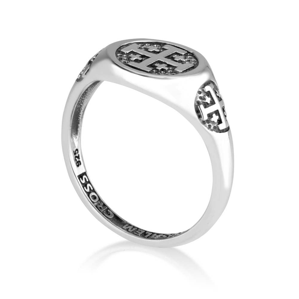 925 Sterling Silver Ring with Engraved Jerusalem Cross, Holy Land
