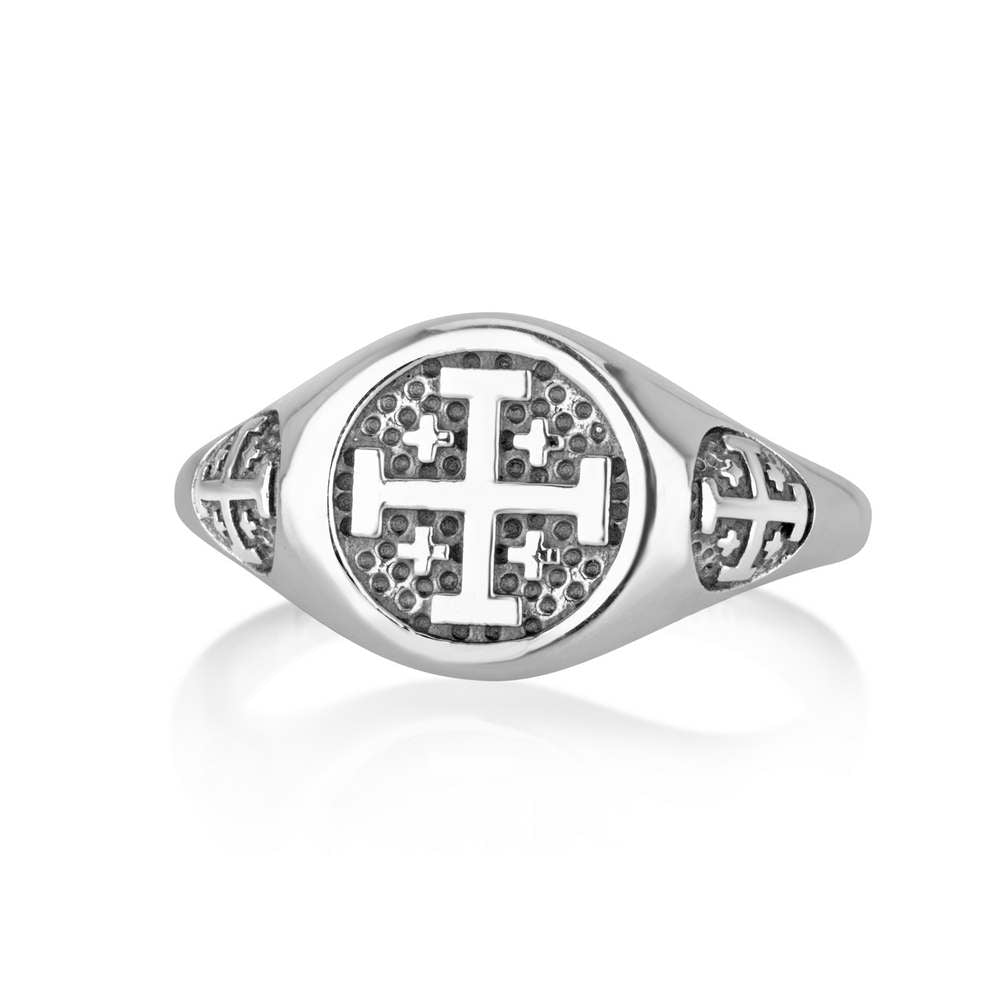 925 Sterling Silver Ring with Engraved Jerusalem Cross, Holy Land