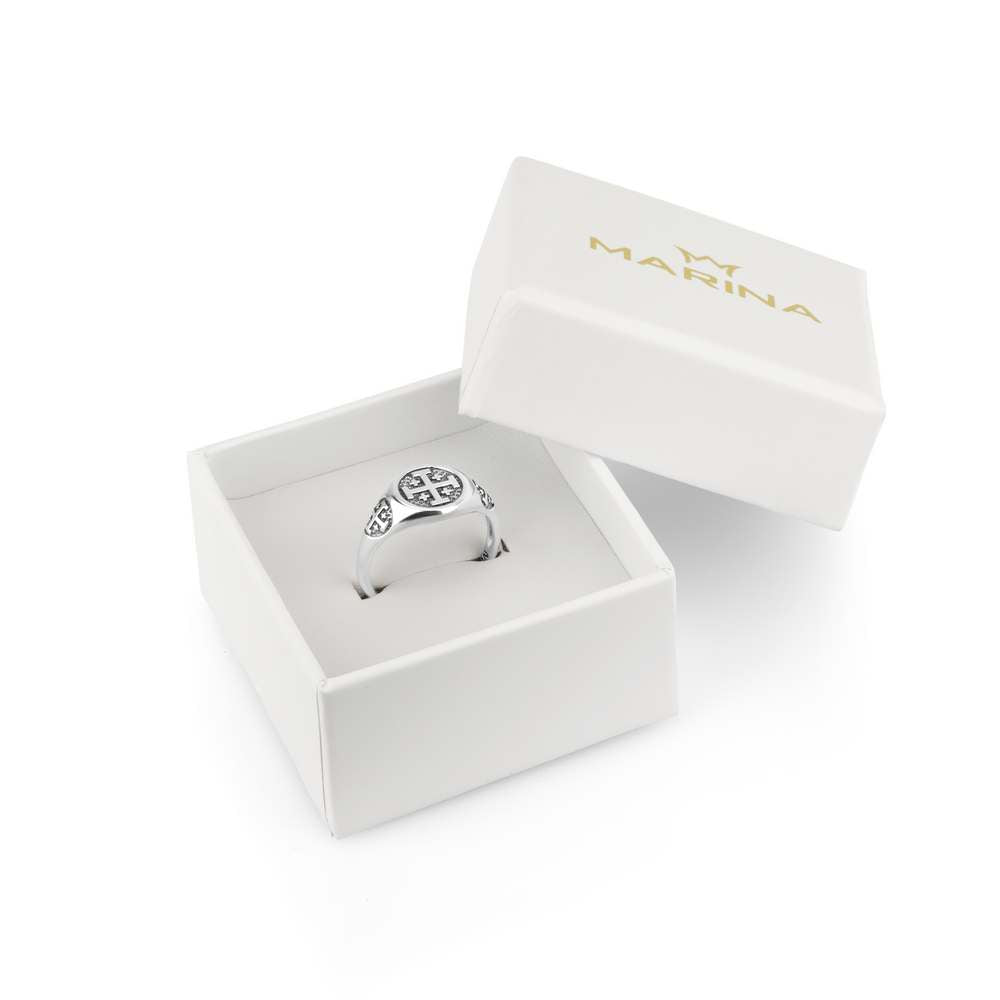 925 Sterling Silver Ring with Engraved Jerusalem Cross, Holy Land