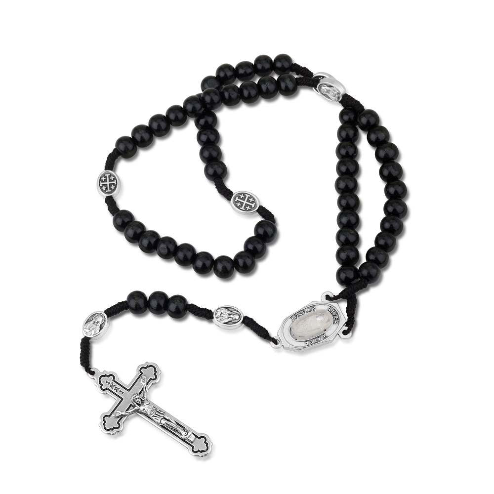 Black Olive Wood Rosary with Crucifix — Holy Land Prayer Set — Marina Jewelry Holy Land