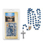 Blue round glass bead rosary crucifix medallion Holy Land prayer card - Marina Jewelry