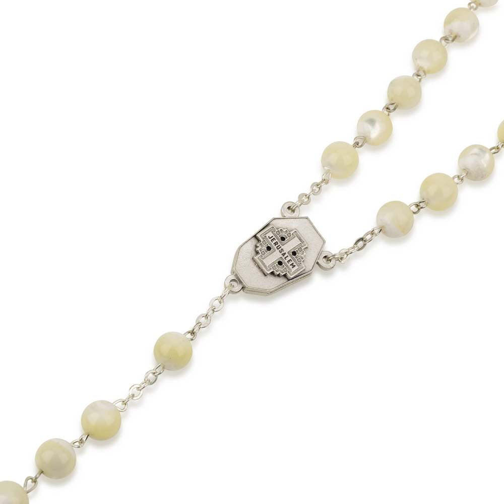 Mother of Pearl Glass Rosary with Crucifix — Holy Land Prayer Set — Marina Jewelry Holy Land-2