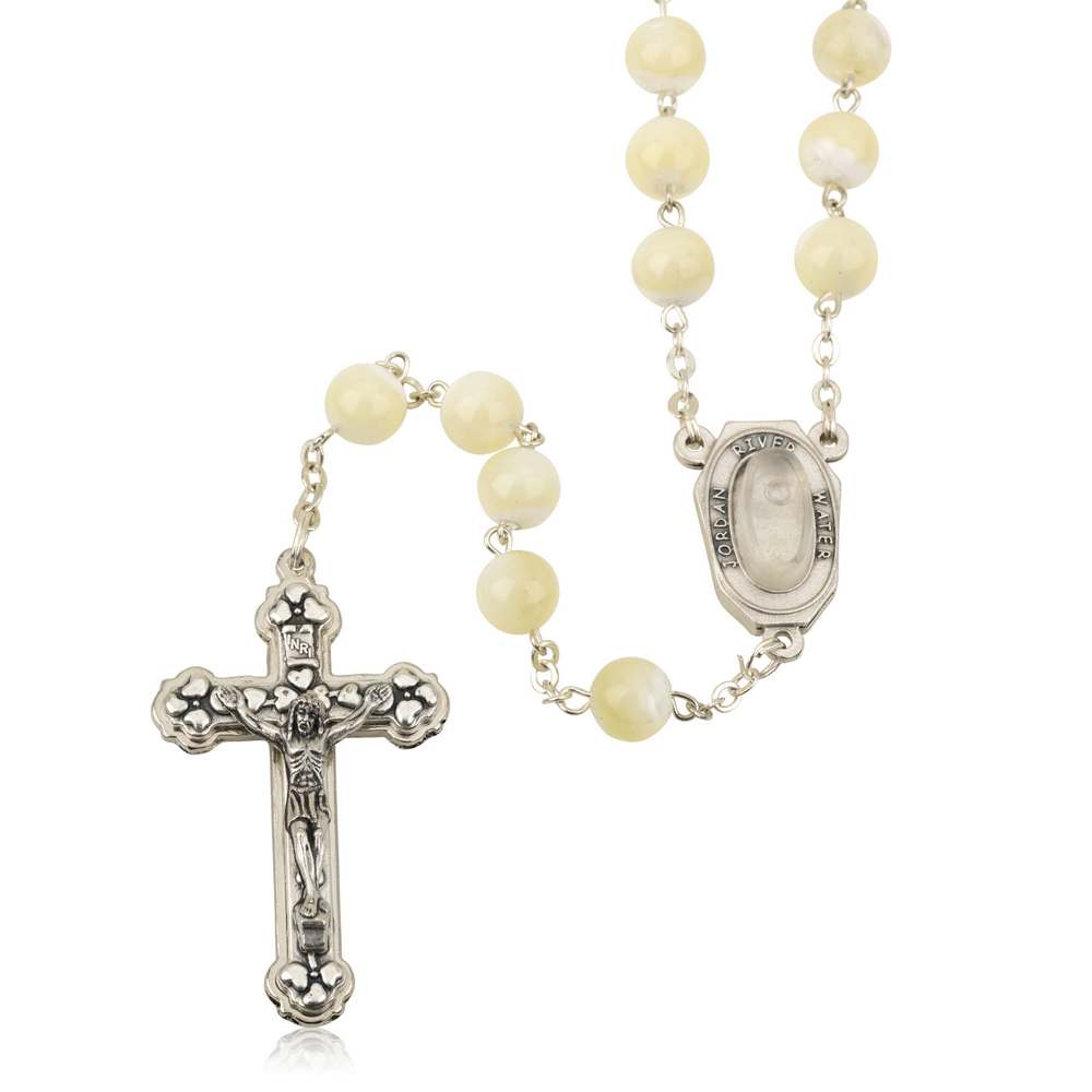 Mother of Pearl Glass Rosary with Crucifix — Holy Land Prayer Set — Marina Jewelry Holy Land-3