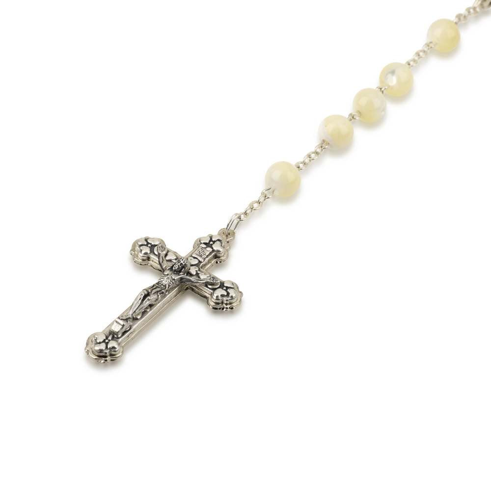 Mother of Pearl Glass Rosary with Crucifix - Holy Land Prayer Set