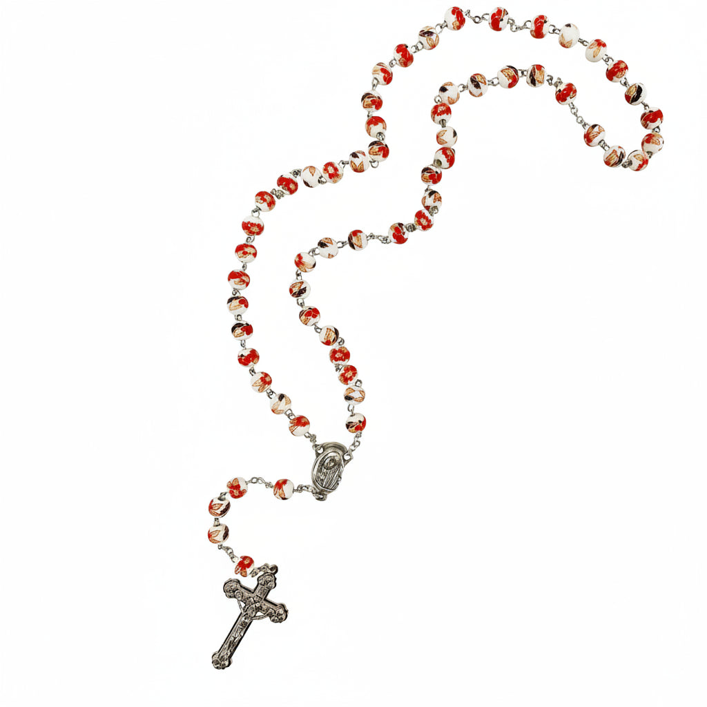Ceramic two tone bead rosary crucifix Virgin Mary charm Holy Land - Marina Jewelry