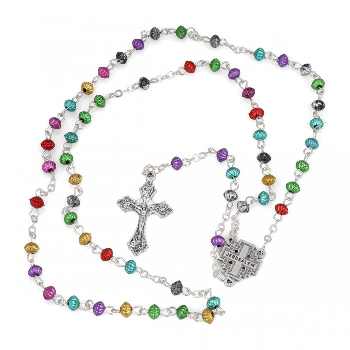 Coloured round bead rosary crucifix Mary charm Holy Land prayer gift - Marina Jewelry