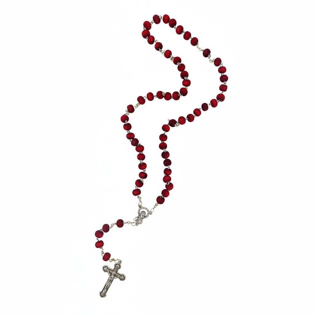 Scented wood bead rosary crucifix Mary charm Holy Land prayer card - Marina Jewelry