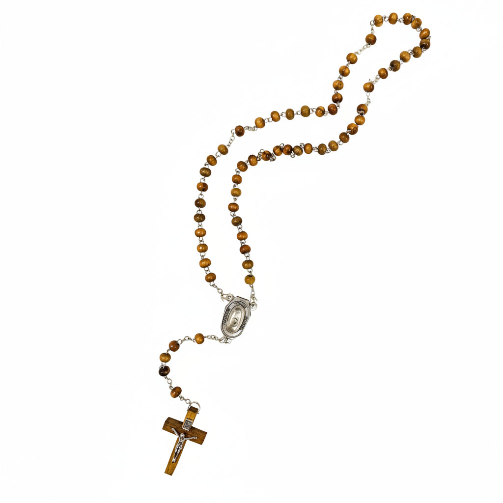 Olive wood rosary Jordan River crucifix prayer card set Holy Land gift - Marina Jewelry