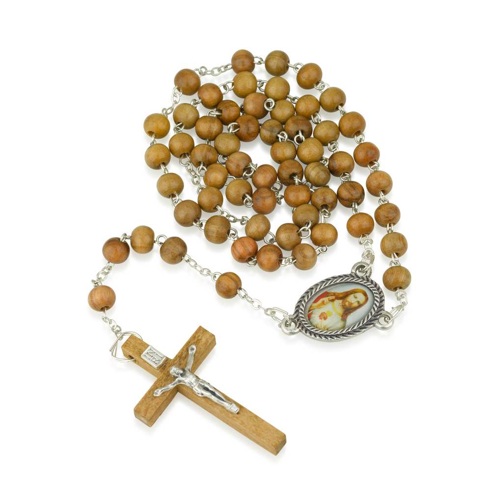 Olive wood rosary with crucifix and medallion — Holy Land prayer set, Marina Jewelry