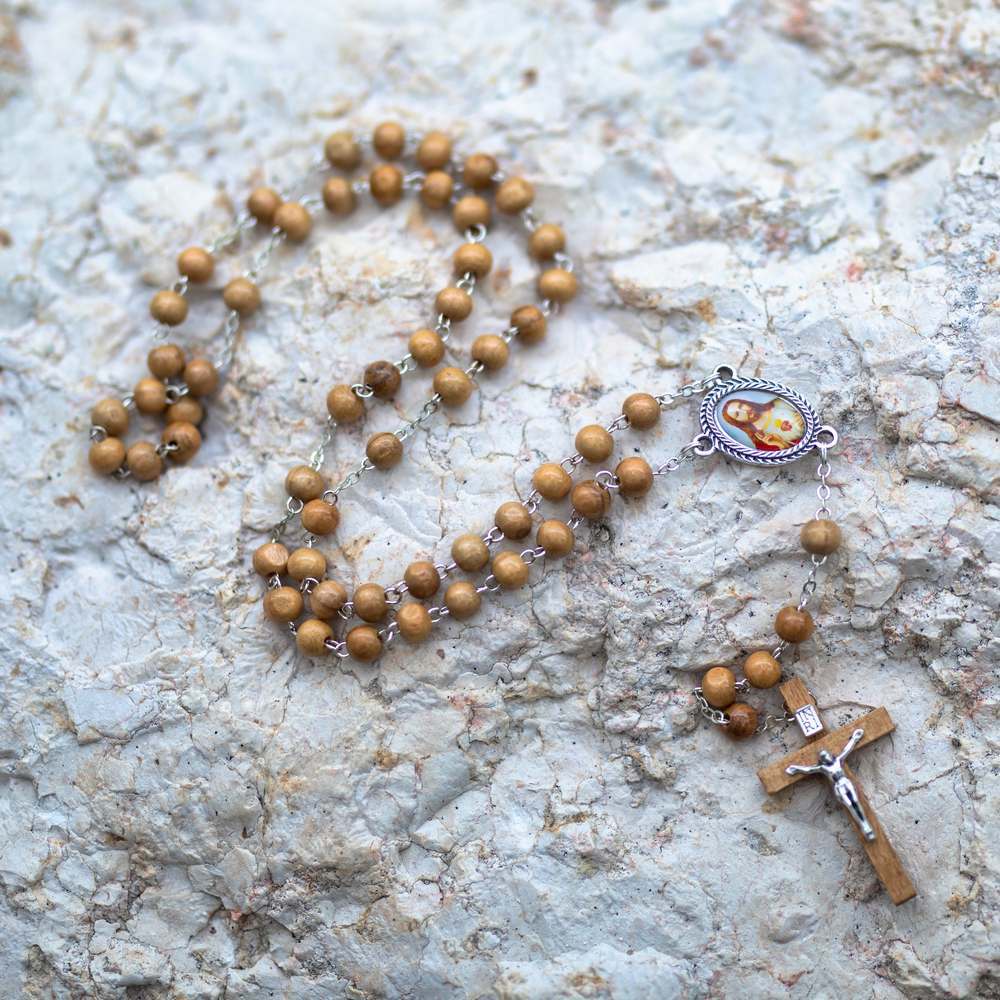 Olive wood rosary medallion — Holy Land Marina Jewelry