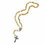 Olive smooth wood bead rosary medallion crucifix Holy Land prayer card - Marina Jewelry
