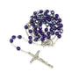 Blue faceted Aurora Borealis rosary crucifix Mary charm Holy Land - Marina Jewelry