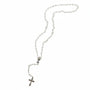 White glass bead rosary First Communion crucifix Holy Land prayer card - Marina Jewelry