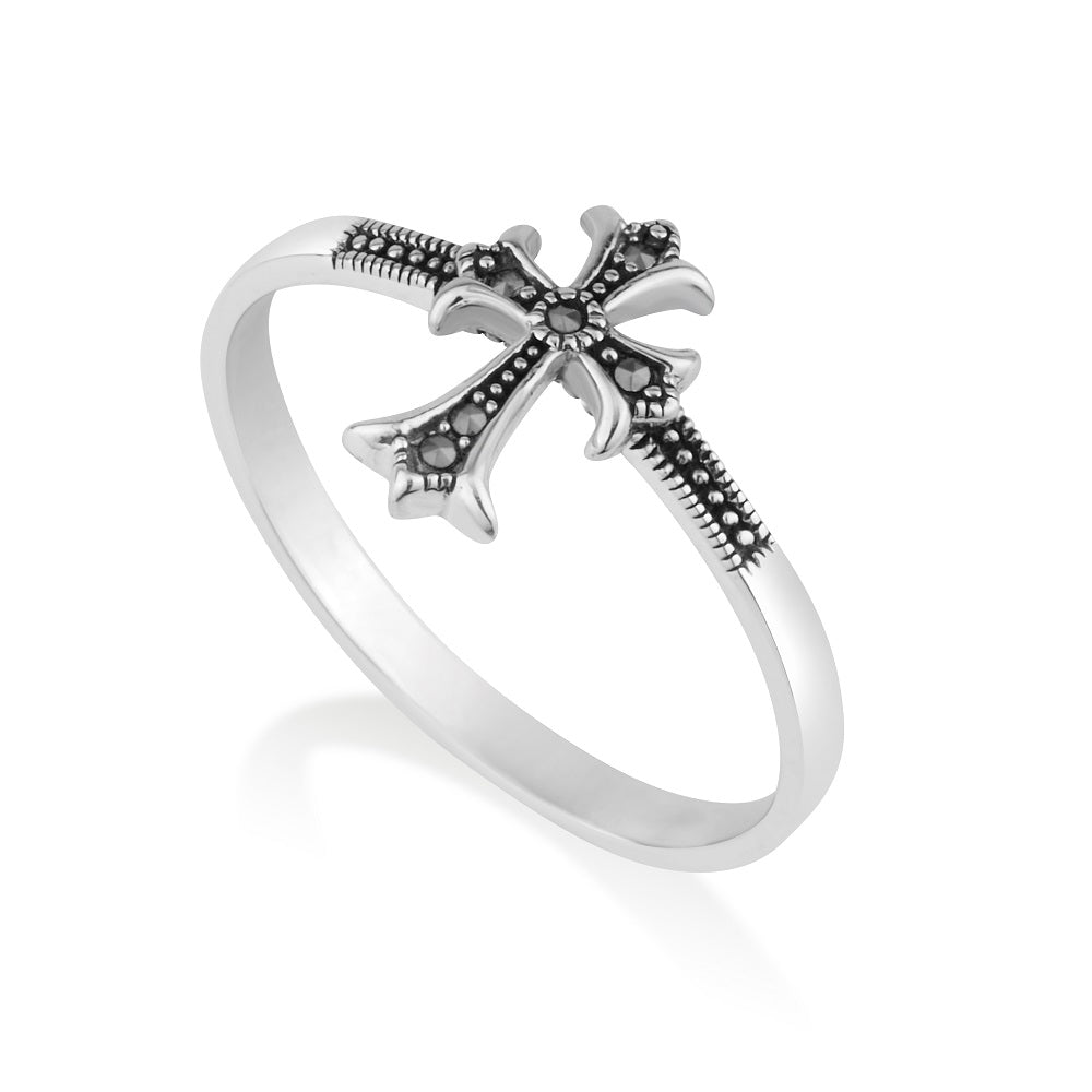 Gold Plated Crucifix Silver Ring Jerusalem Engraved Polished Holy Land Jewelry - Marina Jewelry Holy Land
